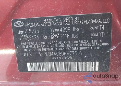 2013 Hyundai Sonata Gls from USA, damaged, VIN 5NPEB4AC8DH677516